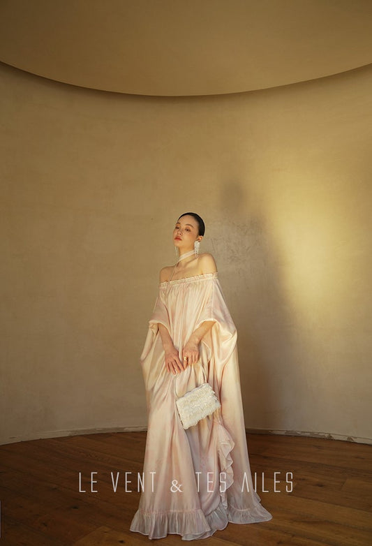 LE VENT&TES AILES Hyacinth Silk Resort Off-Shoulder Robe Maxi wedding guest Dress-KELLY
