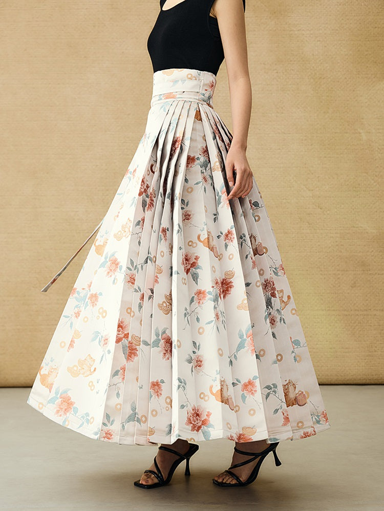 HECO Jacquard Horse Face Pleated Maxi Skirt  - COARSE.