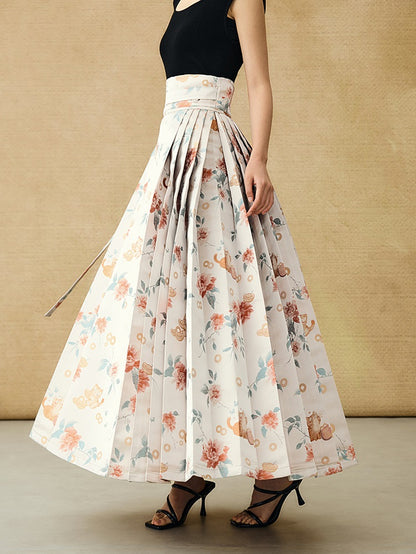 HECO Jacquard Horse Face Pleated Maxi Skirt  - COARSE.