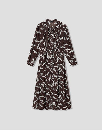 COMME MOI Lu Yan designer's new women's printed pleated silk streamer dress - LUCKY.