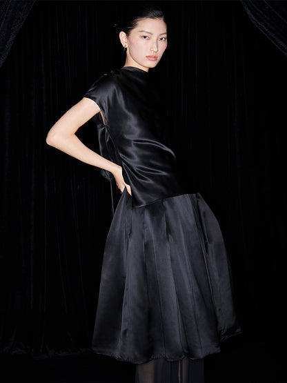 M essential Mackay designer Morley Flat Lace-up backless top pleated black skirt - Sidd.