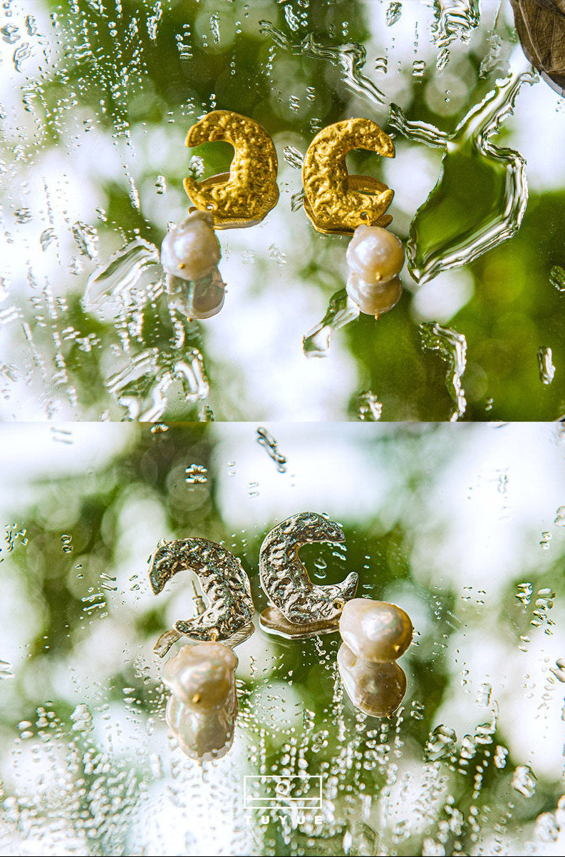 TUYUE brass gold-plated handmade baroque pearl earrings- JUNG.