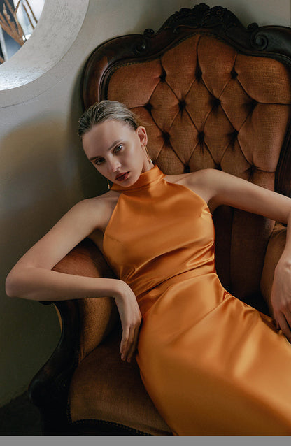 GOUDIN French orange slim long skirts dresses-LIM.