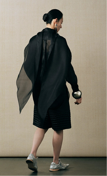 ZHUCHONGYUN Black silk satin long sleeve shawl shirt-DANG.