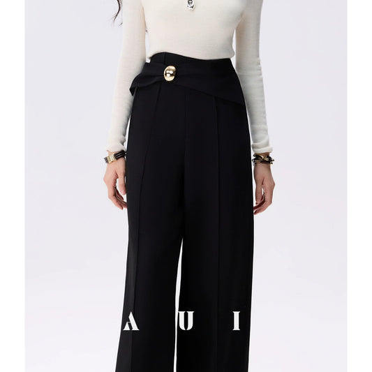 AUI Black Professional  Suit High-Waisted Slim Straight Leg Pants - Jun