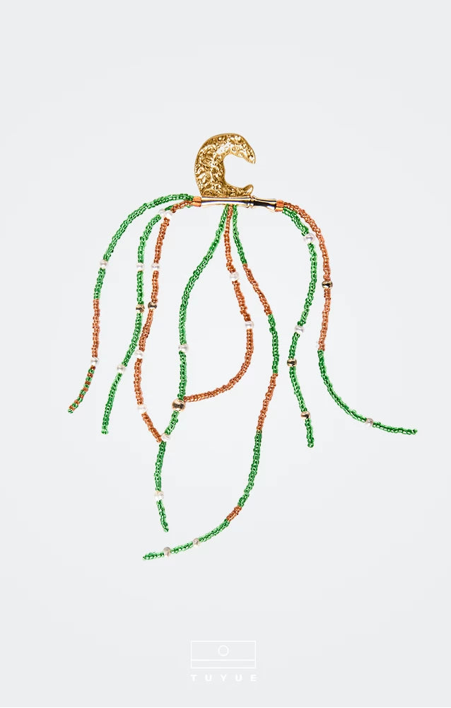TUYUE beaded handmade moon tassel earrings- DAN
