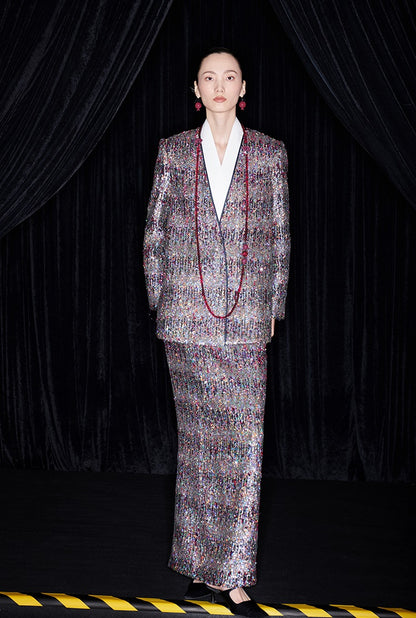 M essential Ma Kai designer Yao Ye embroidered deep V-neck straight suit - FAY.