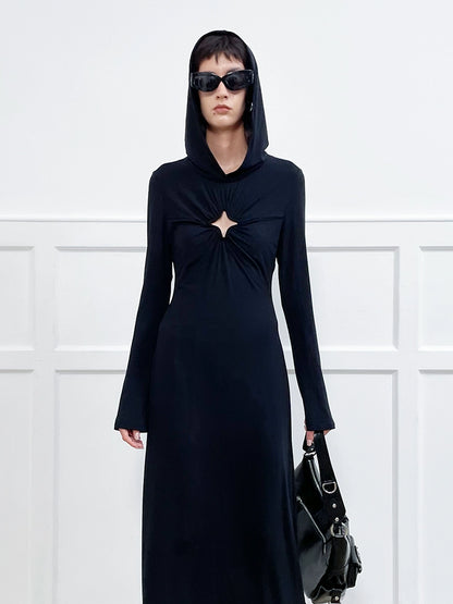 ANNAKIKI Four-pointed star cut-out hooded long-sleeved dress for women-GOU