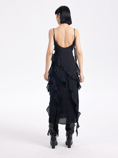 TINY IN ruffled side slit midi slip dress -KAKA