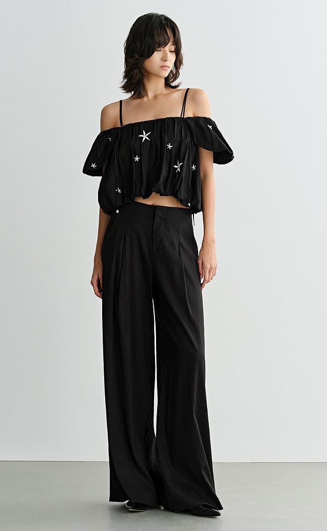 COMME MOI women's light linen wide-leg pant suit set - MESSIAH.