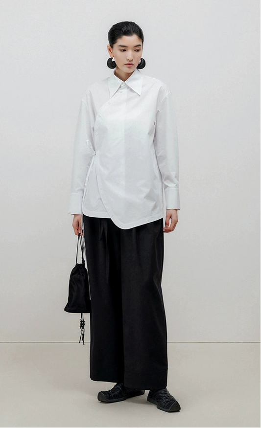 ZHUCHONGYUN white classic lapel long sleeve shirt-SHINJI.