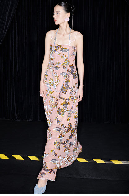 M essential Mackay designer velvet wide-hem slip dress Pants set - twe.