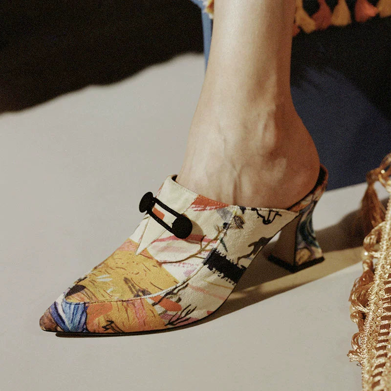 B-FEI elegant mules slippers fashion printed mid-heel and thick heel-JART.