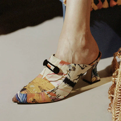 B-FEI elegant mules slippers fashion printed mid-heel and thick heel-JART.