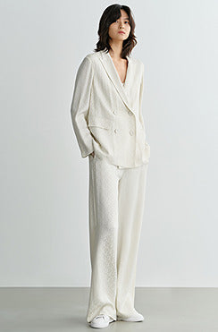 COMME MOI Lv Yan designer summer women's fashion simple white jacquard straight-leg pants - ADDISON.