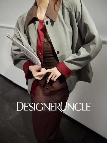 DGU "Blank" gray and green wine red leather black cool and sassy high-end jacket - Sidney.