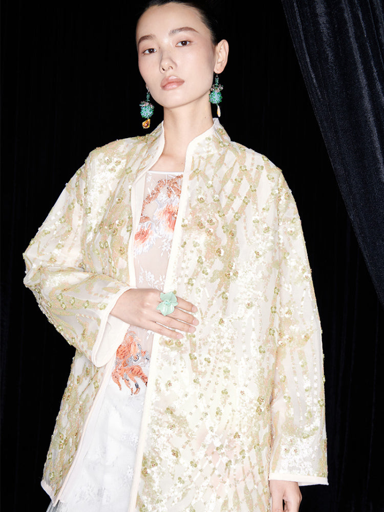 M essential Mackay designer Jinghui embroidered stand-up collar loose jacket - JACKIE.