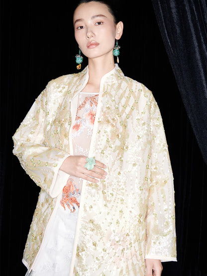M essential Mackay designer Jinghui embroidered stand-up collar loose jacket - JACKIE.