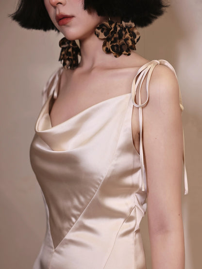 DOLLY Luxury White Stain Retro Sleeveless Long Fishtail Cocktail Dress-BETA