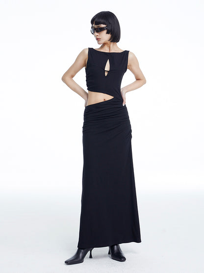 TINY IN knitted faux two-piece women's pleated long dress -CHARMY