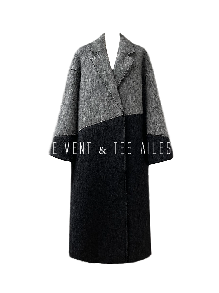LE VENT&TES AILES French luxury fine long color-block wool coat -ALEC.