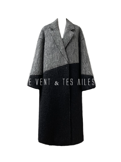 LE VENT&TES AILES French luxury fine long color-block wool coat -ALEC.