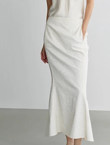 COMME MOI Lv Yan designer spring women's retro jacquard half-length fishtail dress - MARIA.