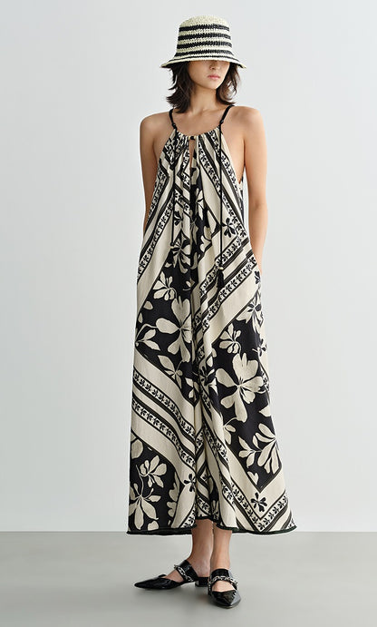 COMME MOI Lu Yan designer's black and white printed shirred dress - OAKLEY.