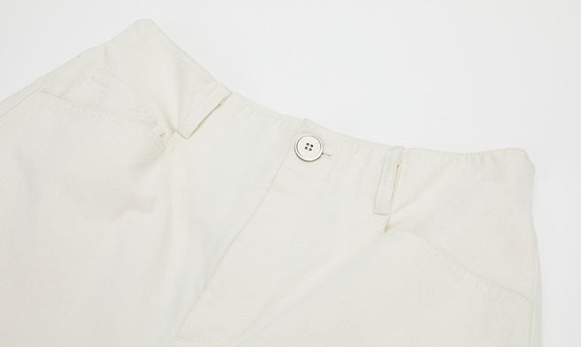 ZHUCHONGYUN  White Cotton Slacks Pockets Cocoon Pants-MIUNA.