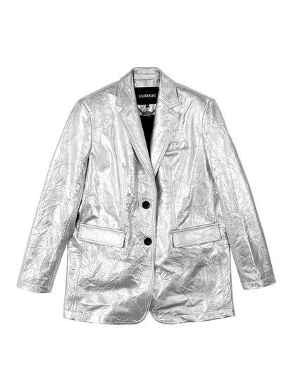 ANNAKIKI Designer Futuristic Leather Loose Silhouette Blazer-OKABE
