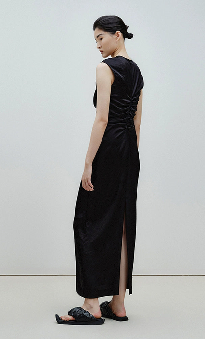 ZHUCHONGYUN  Black Zipper Pleated Design Slim Length Dress-WATANABE.