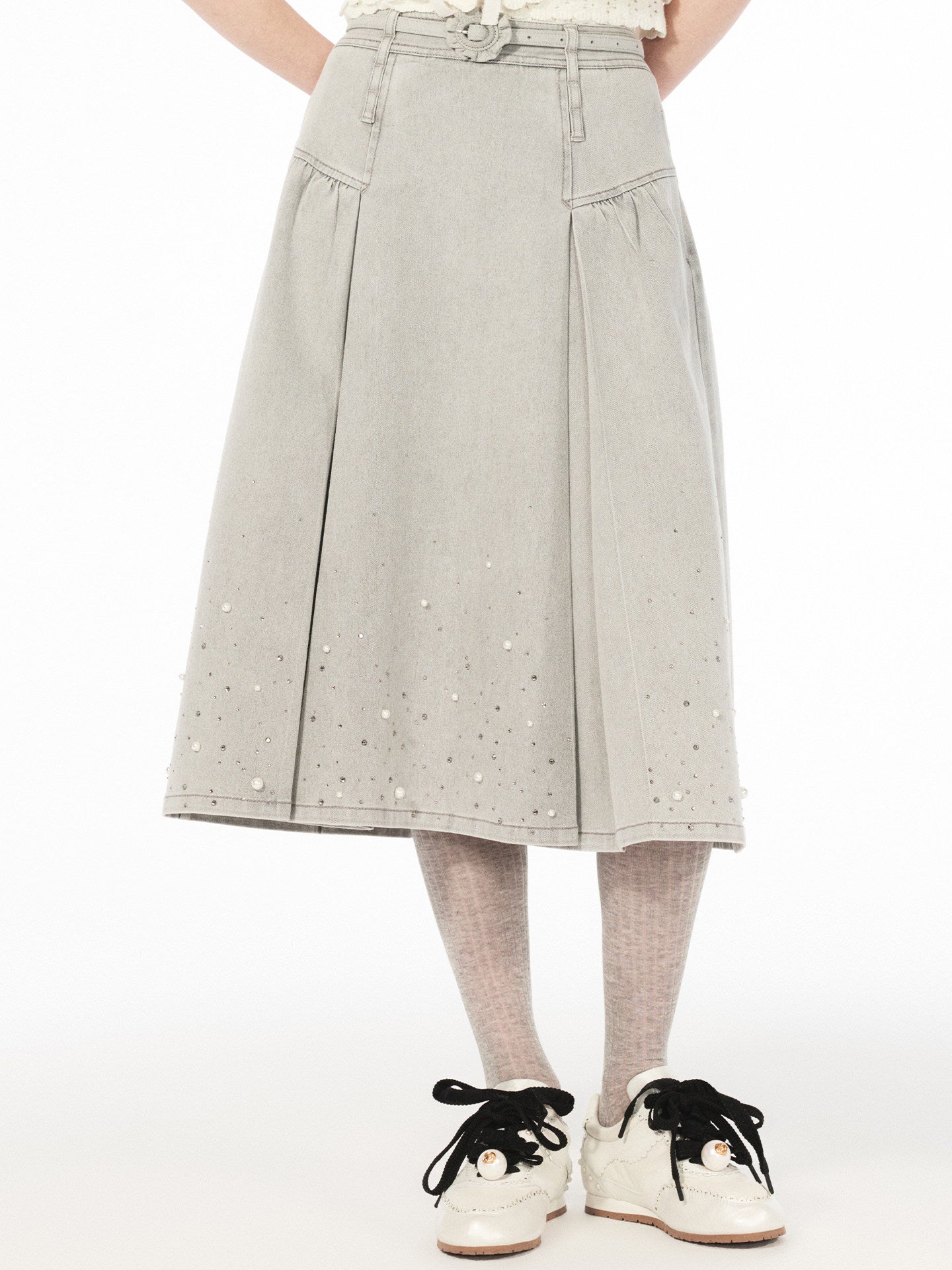 FAME beaded double waist denim maxi skirt - ANDREW