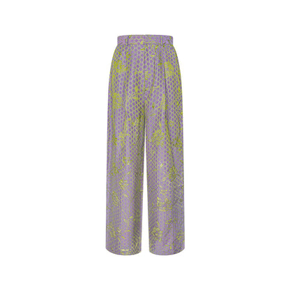 TUYUE Satin Woven Flowers Casual Straight Pants- MICHAEL.