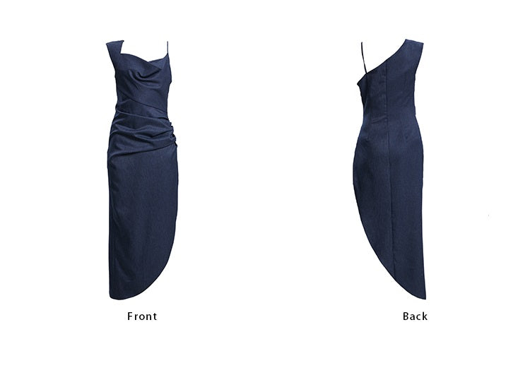 TINY IN irregular slanted shoulder slip slit long dress-GANS