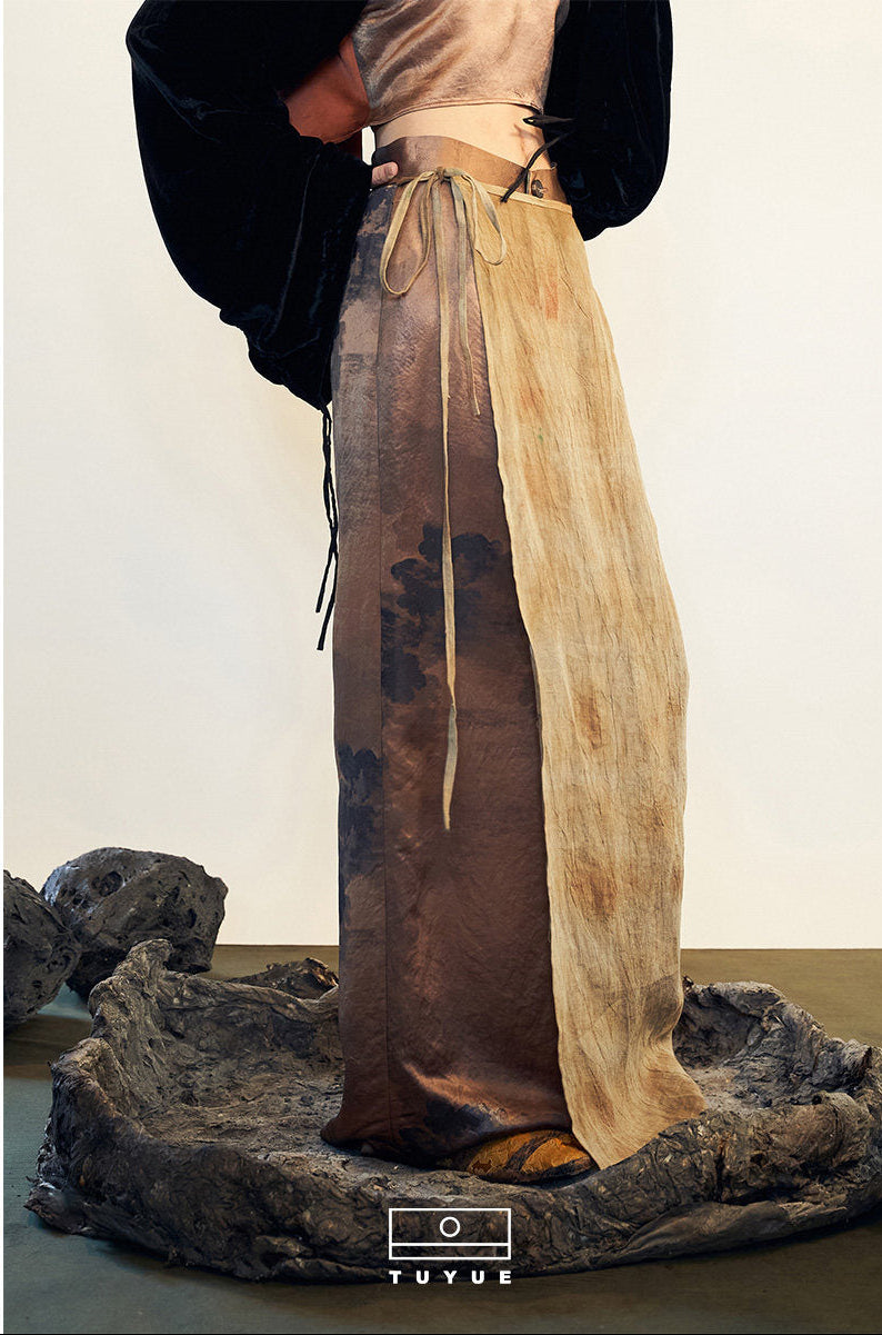 TUYUE Handmade Tie-Dye Linen Acetate Satin Straight Skirt- GANDALF.
