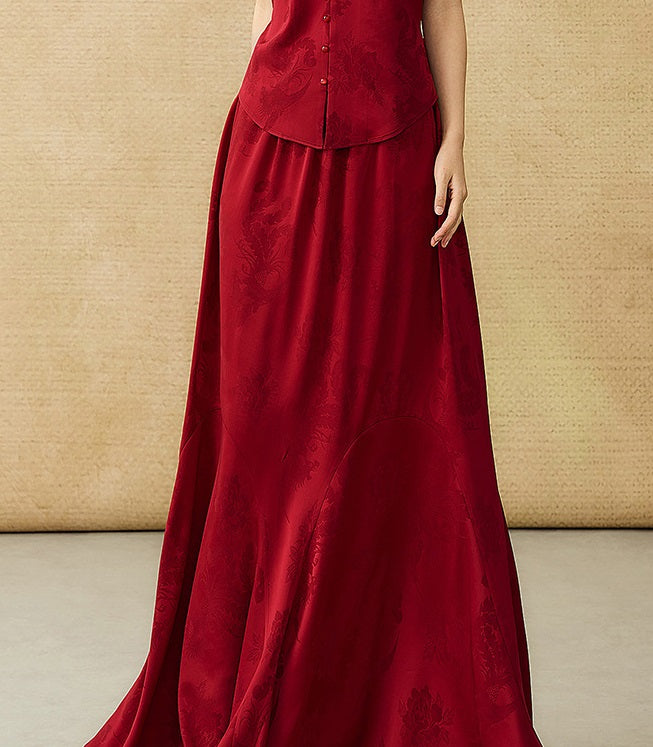 HECO Chinese Style Acetate Jacquard Elasticated High-waisted Fishtail Skirt - BETH.