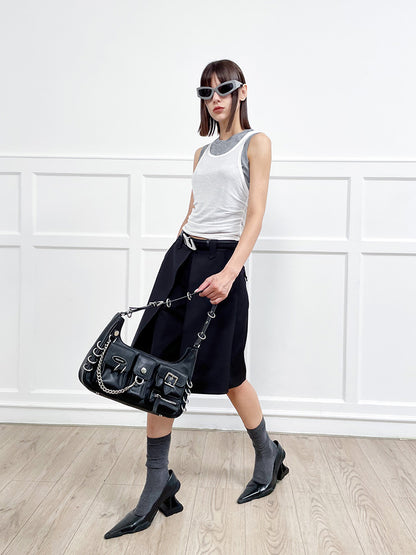 ANNAKIKI Casual Underwear Pleated Twill Simple Medium Pants-ROXIANNA