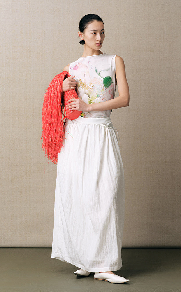 ZHUCHONGYUN white pleated adjustable pocket cocoon-shaped straight skirt-NODE.