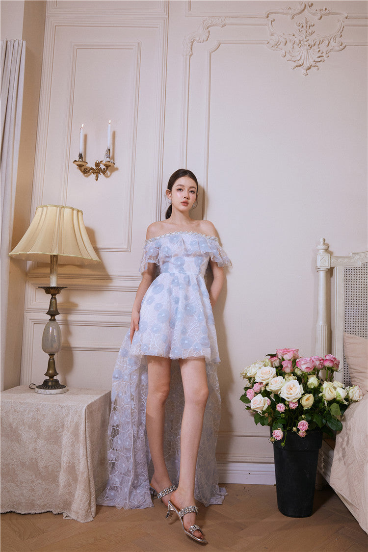 Wardrobes by Chen Luxury Sky Blue Off Shoulder Flower Wedding Dress-Athena