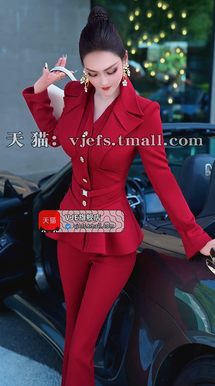 VJE  Jacket High-Waisted Flared Pants Two-Piece Set - DAMO.