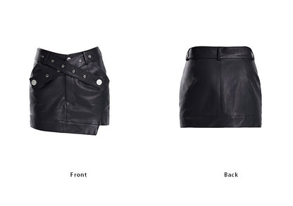 TINY IN cross belt pu leather black skirt -DASHY