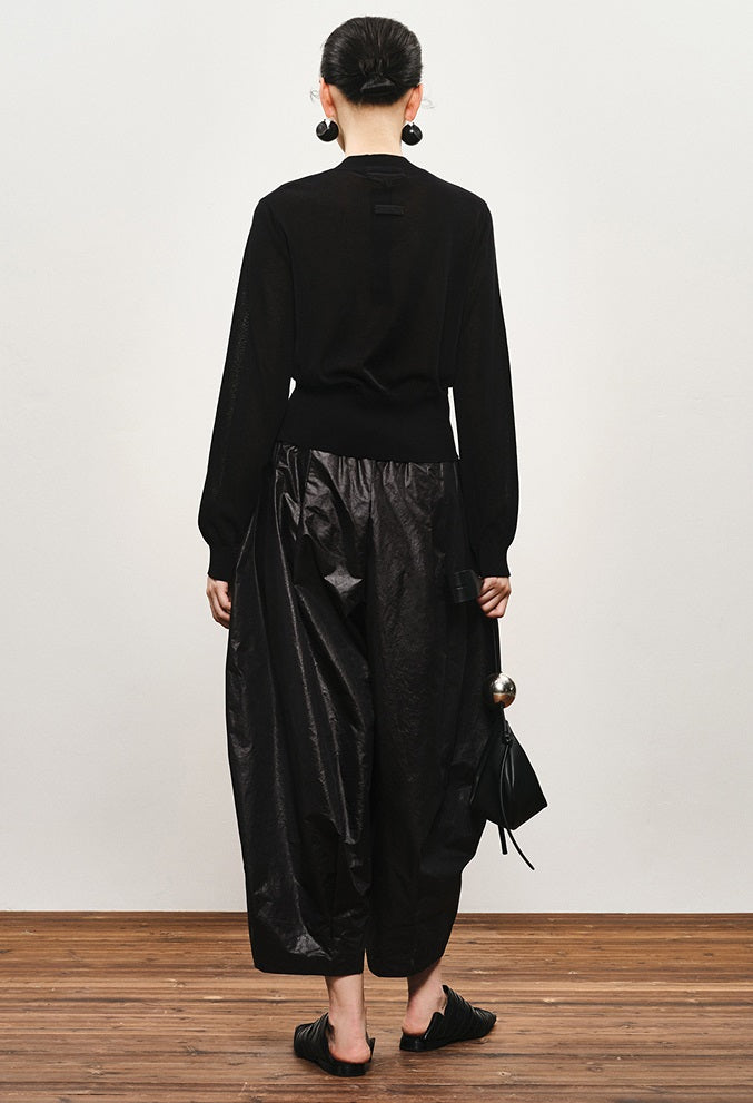 ZHUCHONGYUN black crew neck long sleeve thin knit top-RYOUKO.