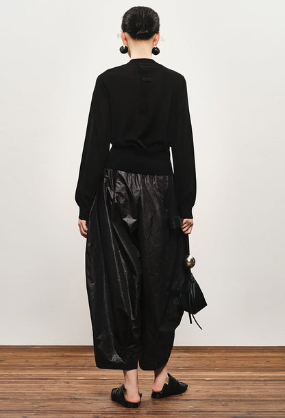 ZHUCHONGYUN black crew neck long sleeve thin knit top-RYOUKO.