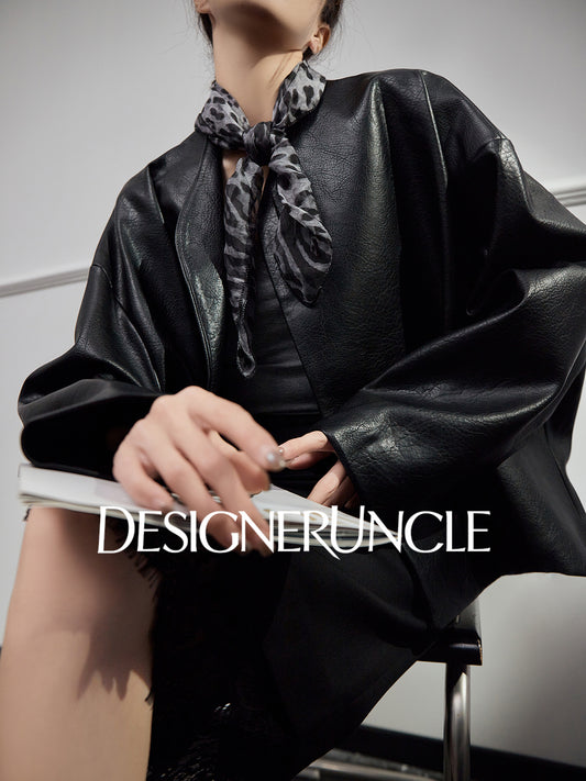 DGU High-end black leather silhouette niche sense commuting high-end style dress - Claude.