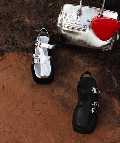 IUBALLET Stylish Cutout Black Silver Sandals - TEMPLE.