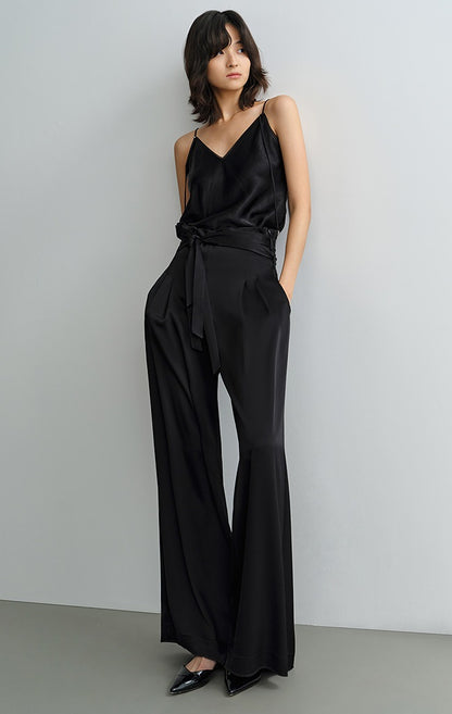 COMME MOI Lv Yan Designer Summer Women's Patchwork Satin V-Neck Sling - LEINANI.