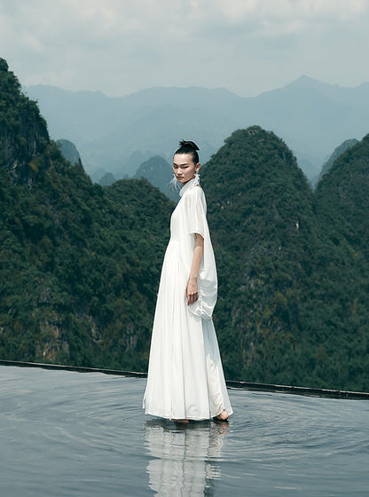 HECO Chinese Style Spell Receiving Waist Sleveless Dress - SIMMER.