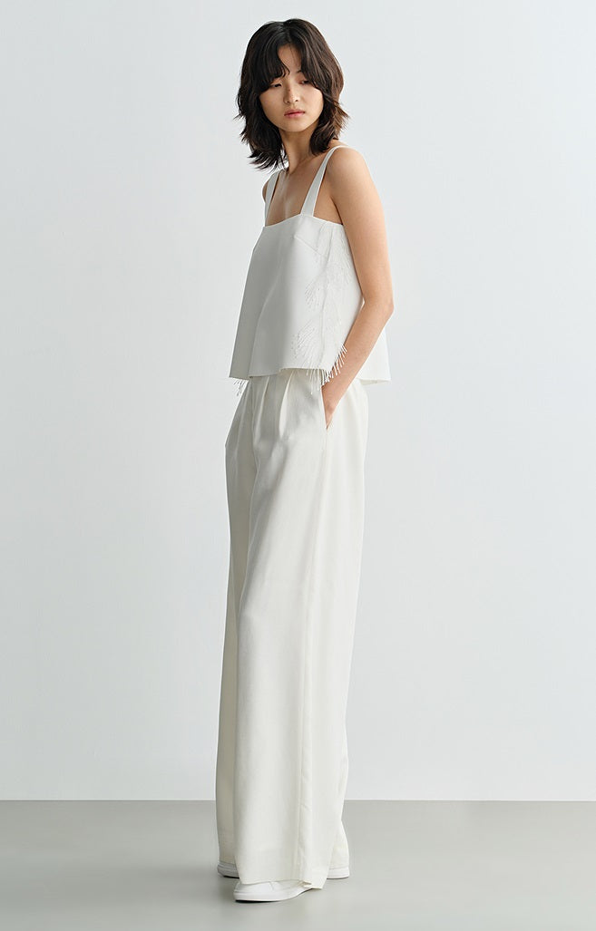 COMME MOI Lu Yan designer new women's triacetate white wide-leg pants - PROUD.