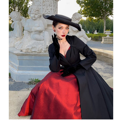 Le Palais Vintage Elegant Black Large Skirt Coat-Julia  ( V )