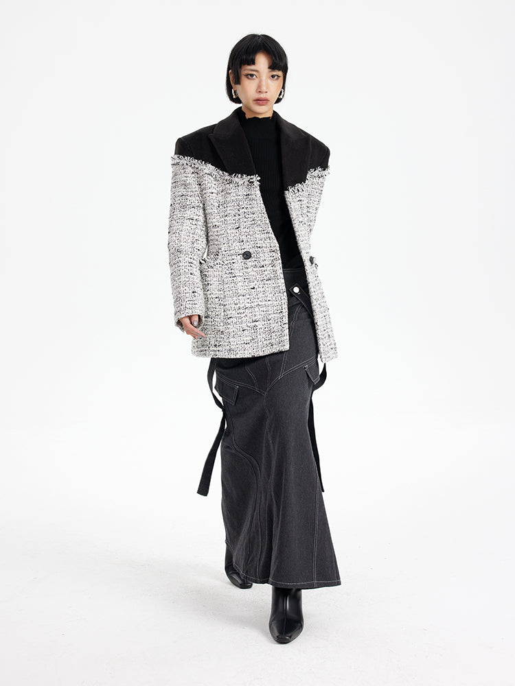 TINY IN tweed wool long sleeve coat-SAKI.